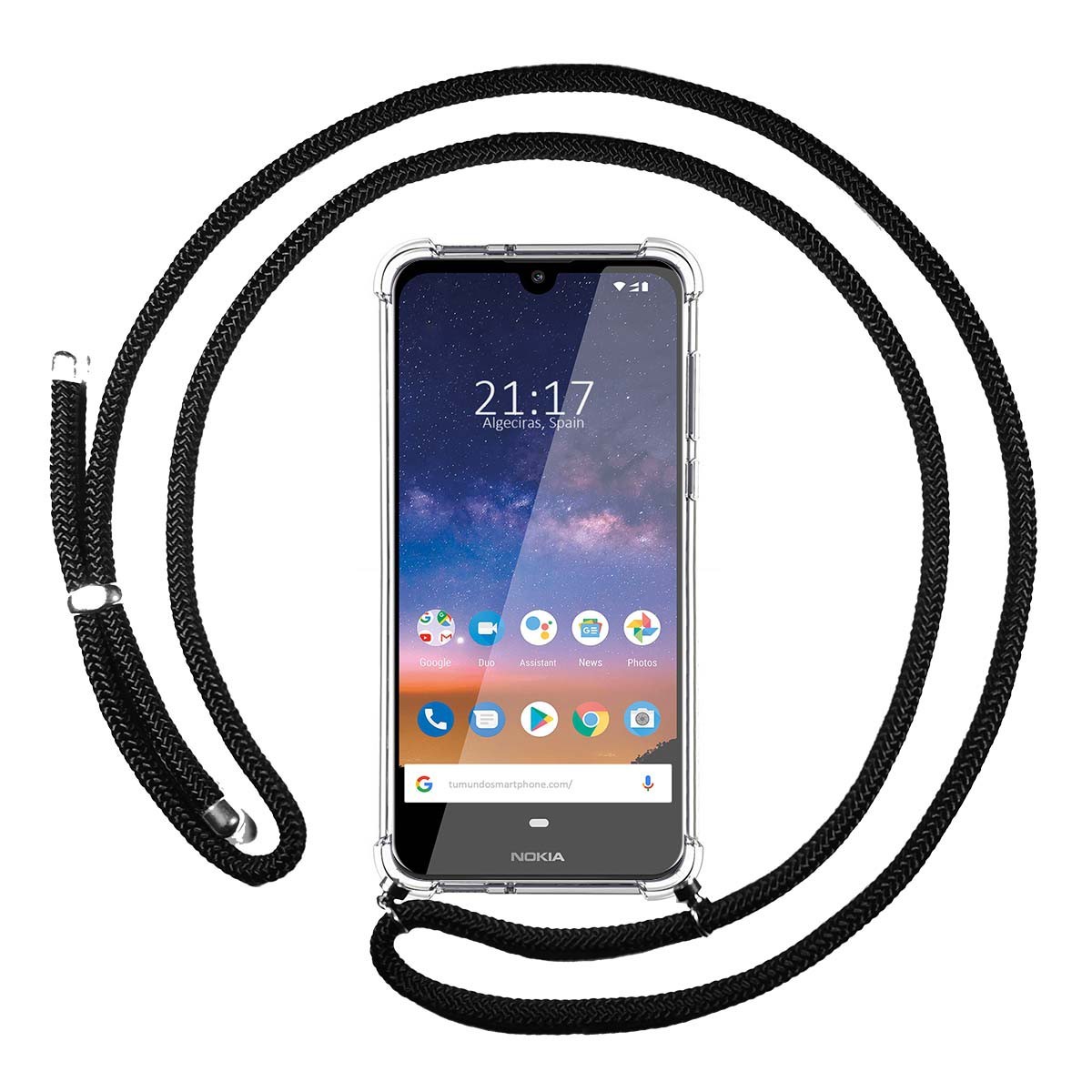 Funda Colgante Transparente para Nokia 2.2 con Cordon Negro