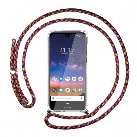 Funda Colgante Transparente para Nokia 2.2 con Cordon Rosa / Dorado