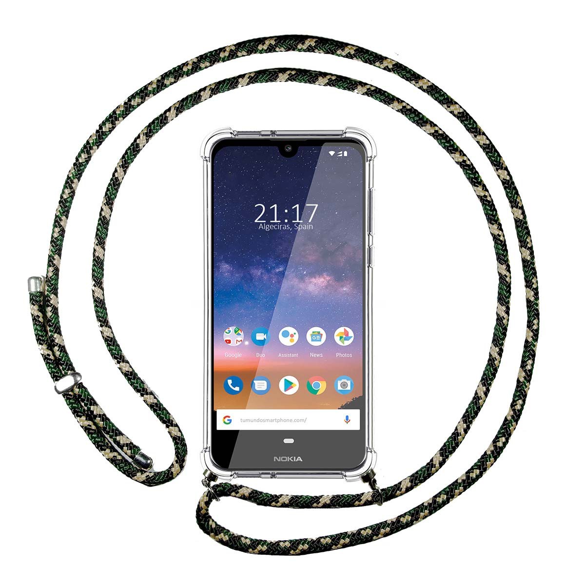 Funda Colgante Transparente para Nokia 2.2 con Cordon Verde / Dorado