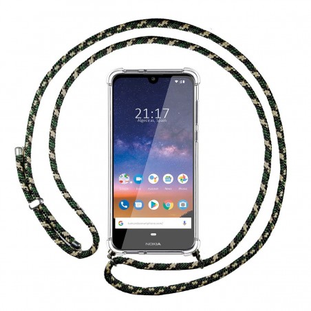 Funda Colgante Transparente para Nokia 2.2 con Cordon Verde / Dorado