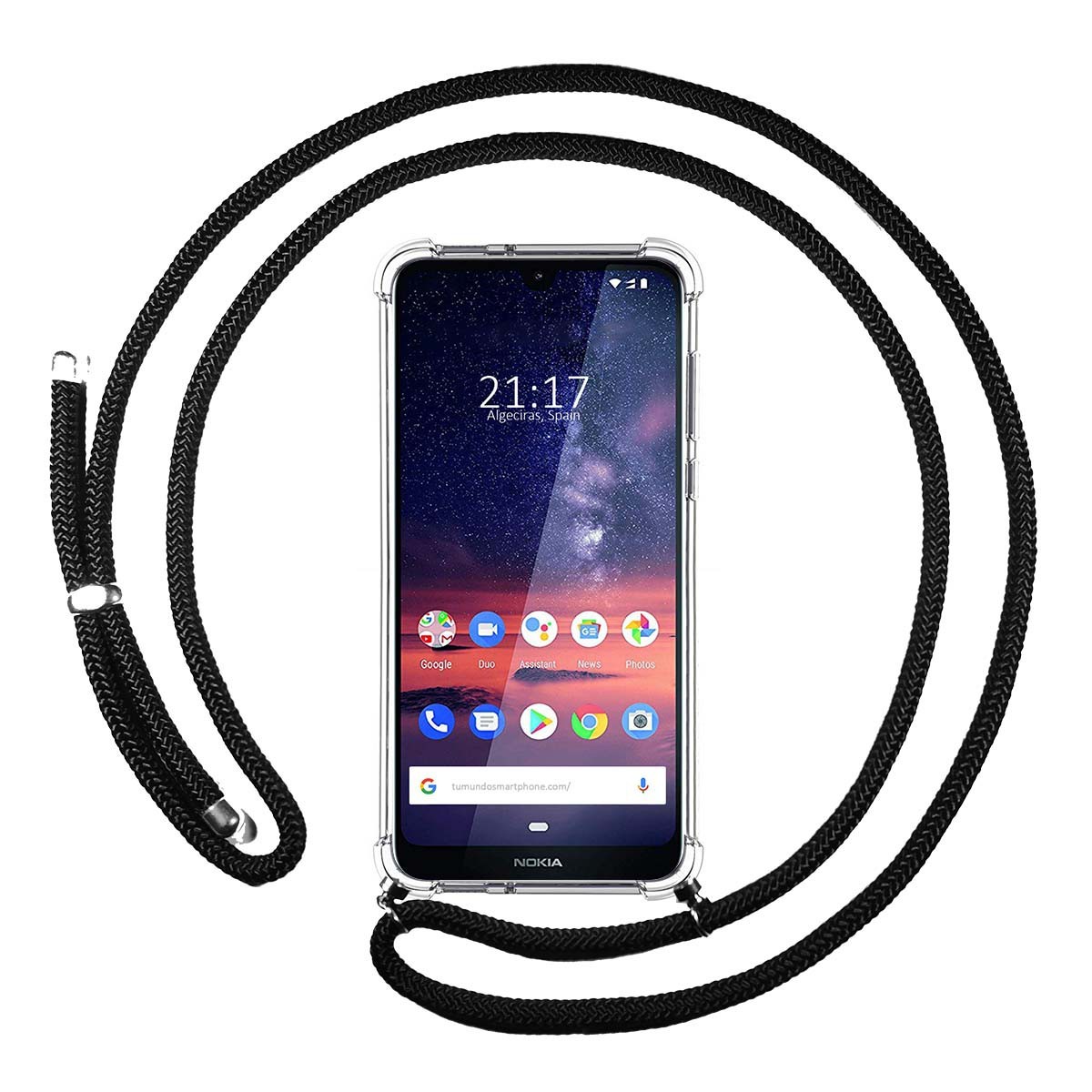 Funda Colgante Transparente para Nokia 3.2 con Cordon Negro