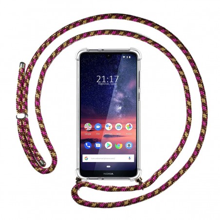 Funda Colgante Transparente para Nokia 3.2 con Cordon Rosa / Dorado