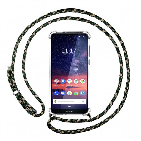 Funda Colgante Transparente para Nokia 3.2 con Cordon Verde / Dorado