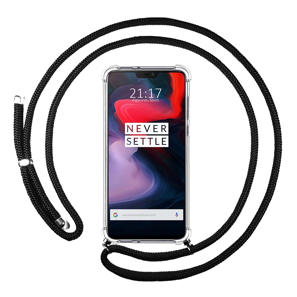 Funda Colgante Transparente para Oneplus 6 con Cordon Negro