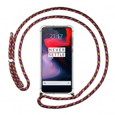 Funda Colgante Transparente para Oneplus 6 con Cordon Rosa / Dorado