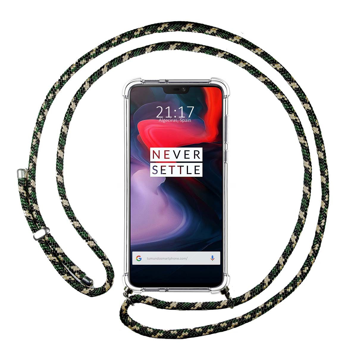 Funda Colgante Transparente para Oneplus 6 con Cordon Verde / Dorado