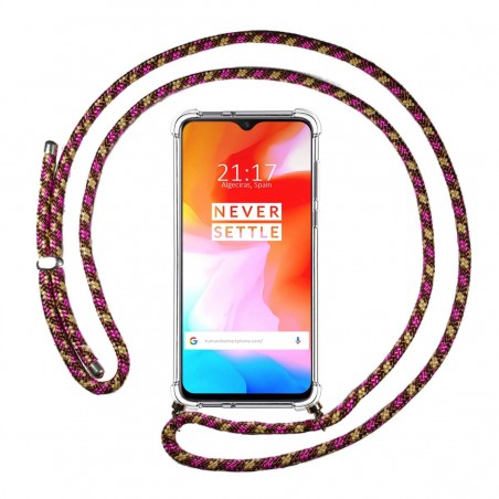 Funda Colgante Transparente para Oneplus 6T con Cordon Rosa / Dorado