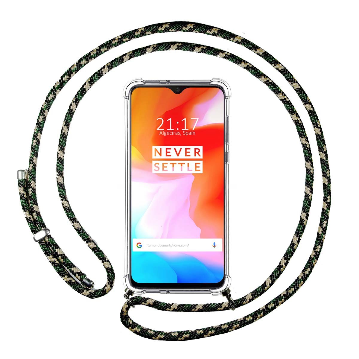 Funda Colgante Transparente para Oneplus 6T con Cordon Verde / Dorado