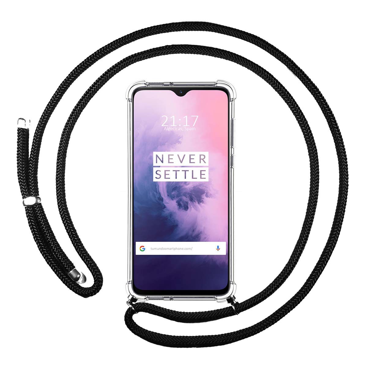 Funda Colgante Transparente para Oneplus 7 con Cordon Negro