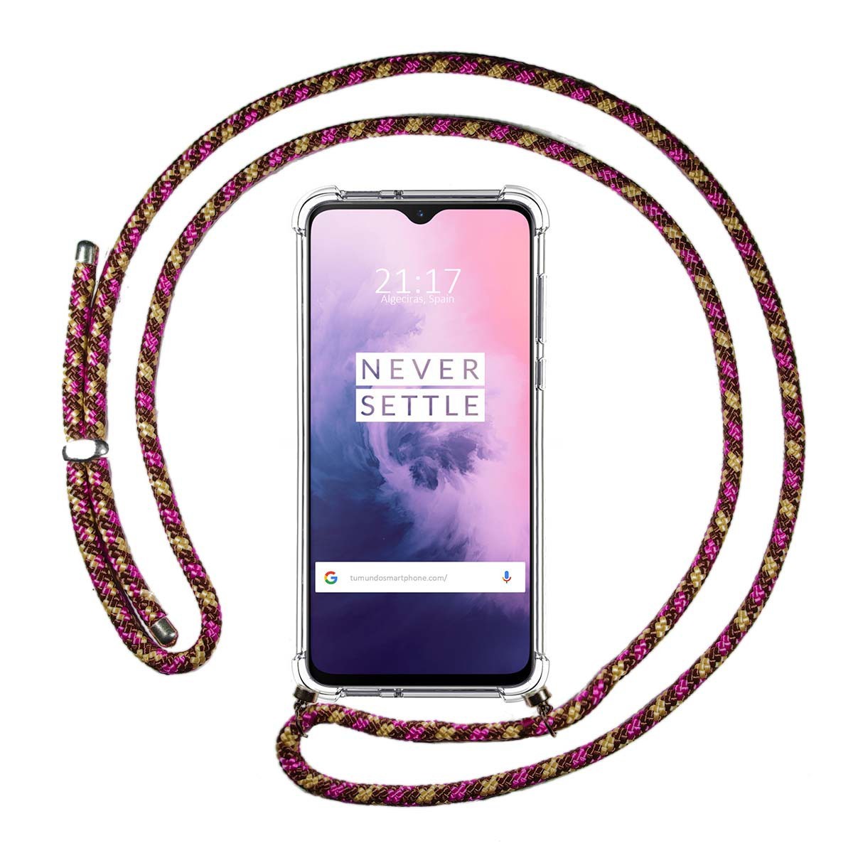 Funda Colgante Transparente para Oneplus 7 con Cordon Rosa / Dorado