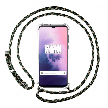 Funda Colgante Transparente para Oneplus 7 con Cordon Verde / Dorado
