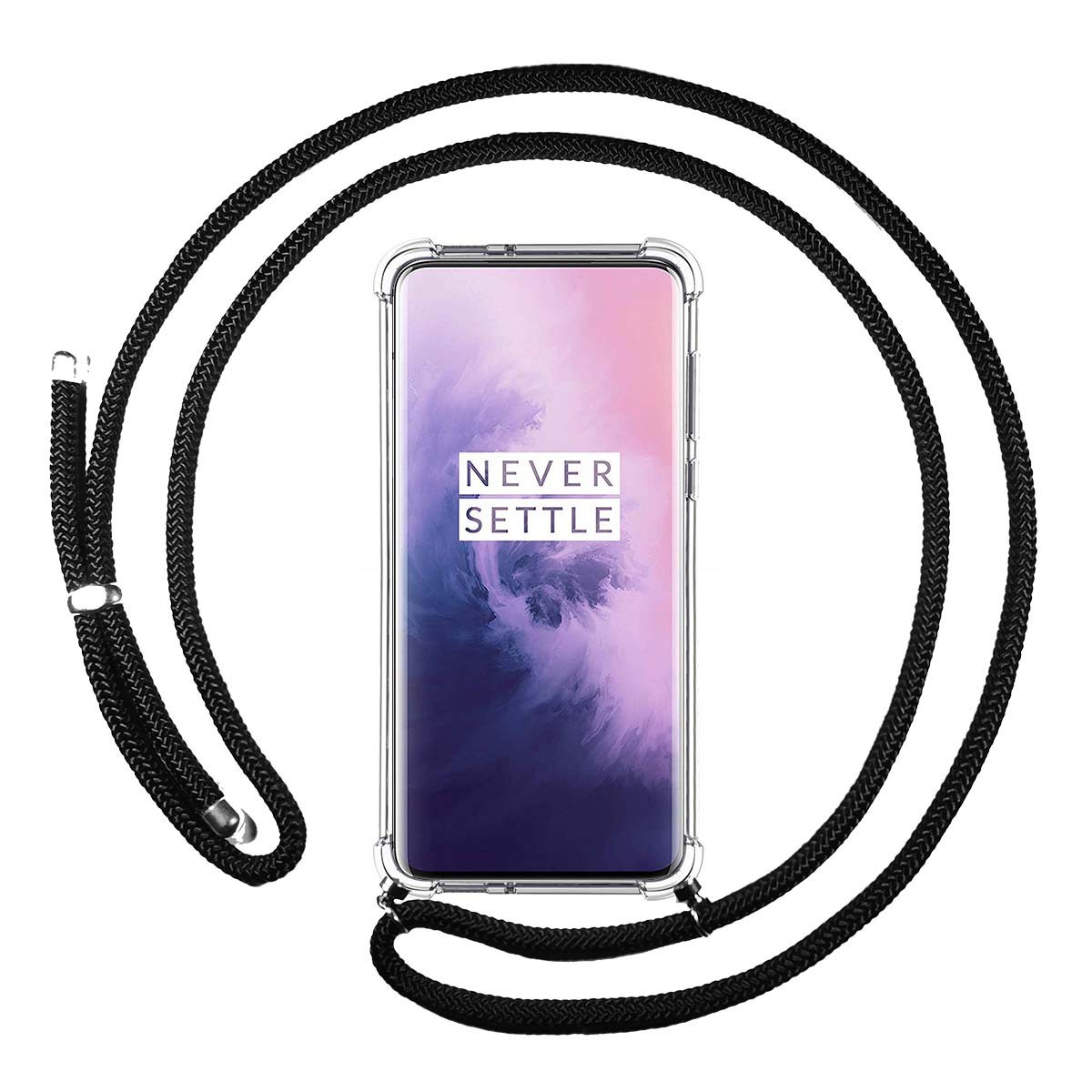 Funda Colgante Transparente para Oneplus 7 Pro con Cordon Negro