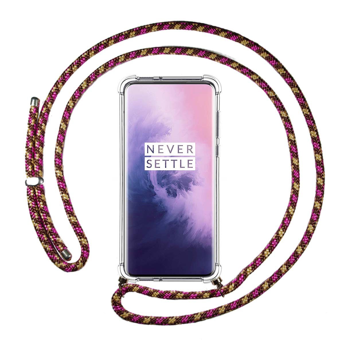 Funda Colgante Transparente para Oneplus 7 Pro con Cordon Rosa / Dorado