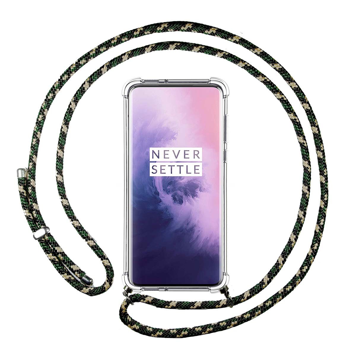 Funda Colgante Transparente para Oneplus 7 Pro con Cordon Verde / Dorado