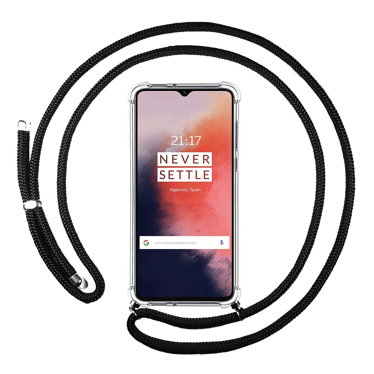 Funda Colgante Transparente para Oneplus 7T con Cordon Negro