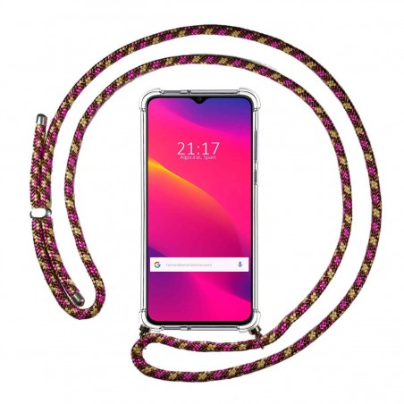 Funda Colgante Transparente para Oppo A5 2020 con Cordon Rosa / Dorado