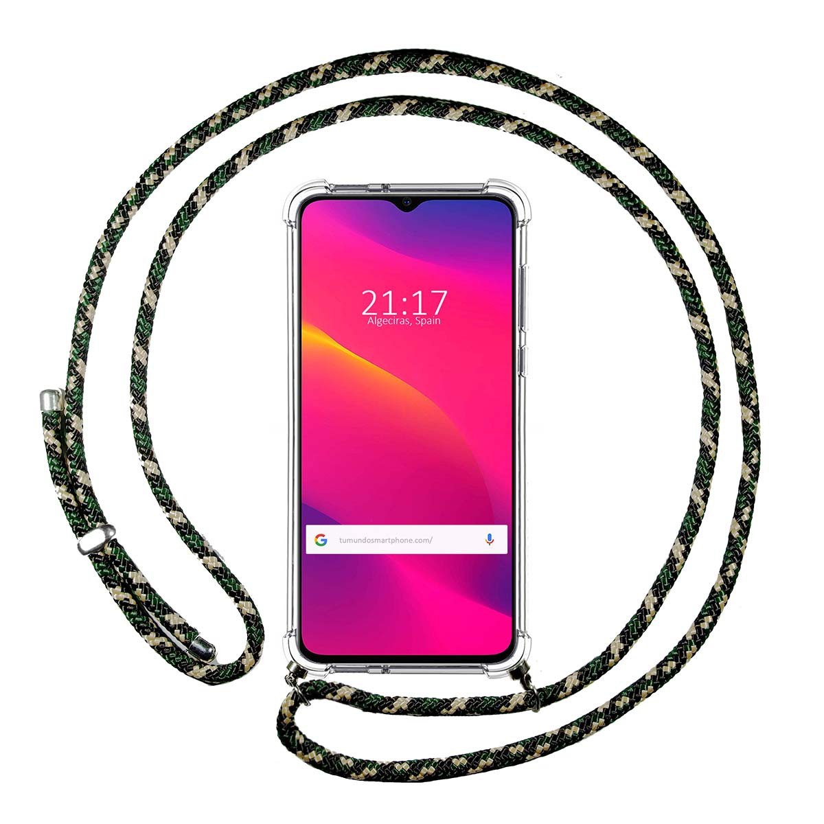 Funda Colgante Transparente para Oppo A5 2020 con Cordon Verde / Dorado