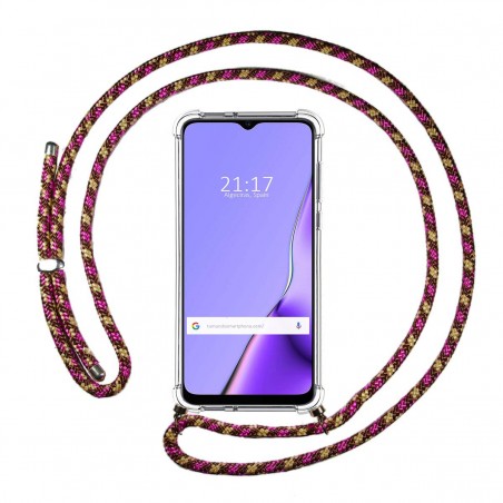 Funda Colgante Transparente para Oppo A9 2020 con Cordon Rosa / Dorado