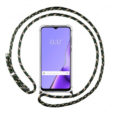 Funda Colgante Transparente para Oppo A9 2020 con Cordon Verde / Dorado