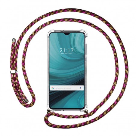 Funda Colgante Transparente para Oppo Ax7 con Cordon Rosa / Dorado