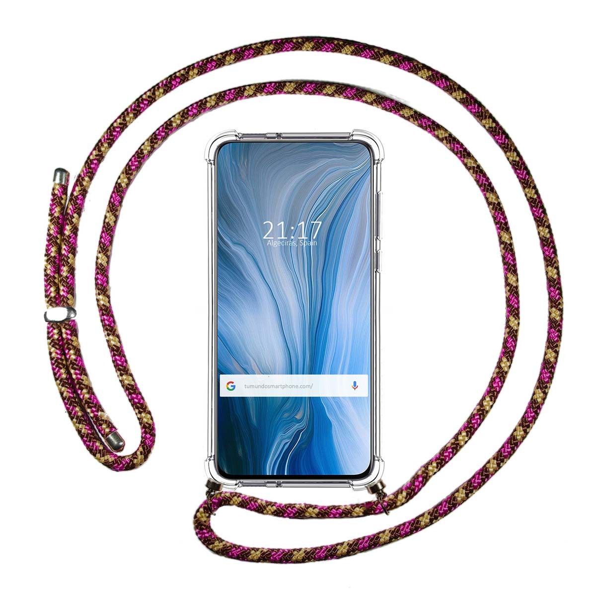 Funda Colgante Transparente para Oppo Reno 10x Zoom con Cordon Rosa / Dorado