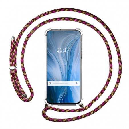 Funda Colgante Transparente para Oppo Reno 10x Zoom con Cordon Rosa / Dorado