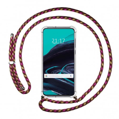 Funda Colgante Transparente para Oppo Reno 2 con Cordon Rosa / Dorado