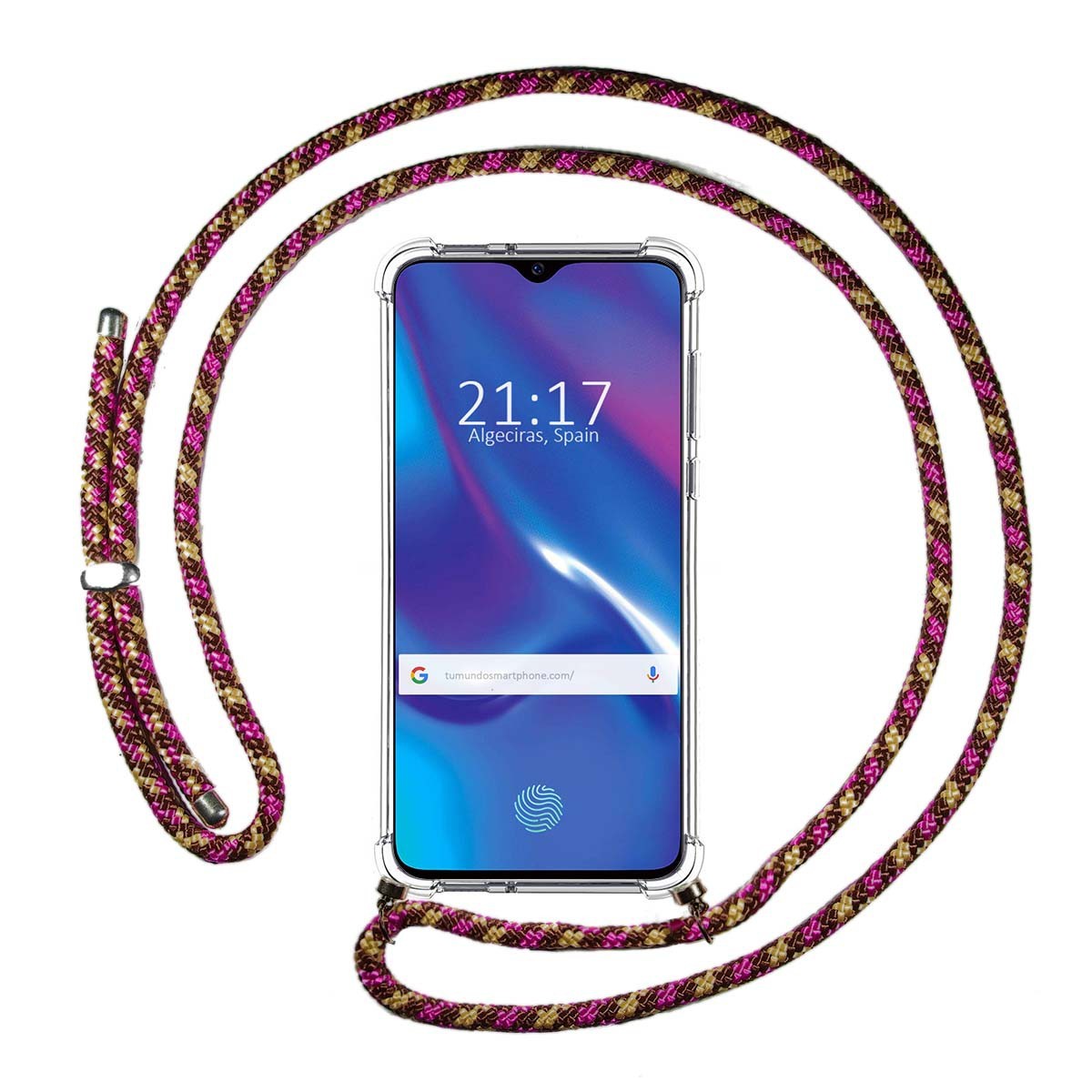 Funda Colgante Transparente para Oppo RX17 Neo con Cordon Rosa / Dorado