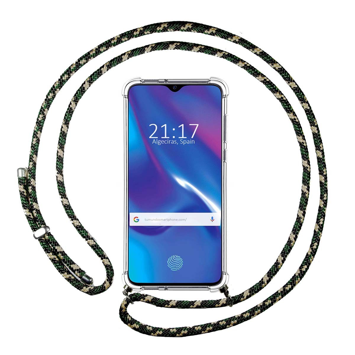 Funda Colgante Transparente para Oppo RX17 Neo con Cordon Verde / Dorado