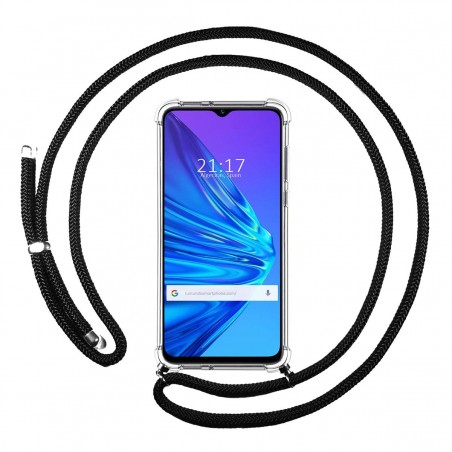 Funda Colgante Transparente para Realme 5 / 5s / 5i / 6i con Cordon Negro