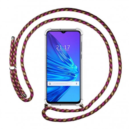 Funda Colgante Transparente para Realme 5 / 5s / 5i / 6i con Cordon Rosa / Dorado