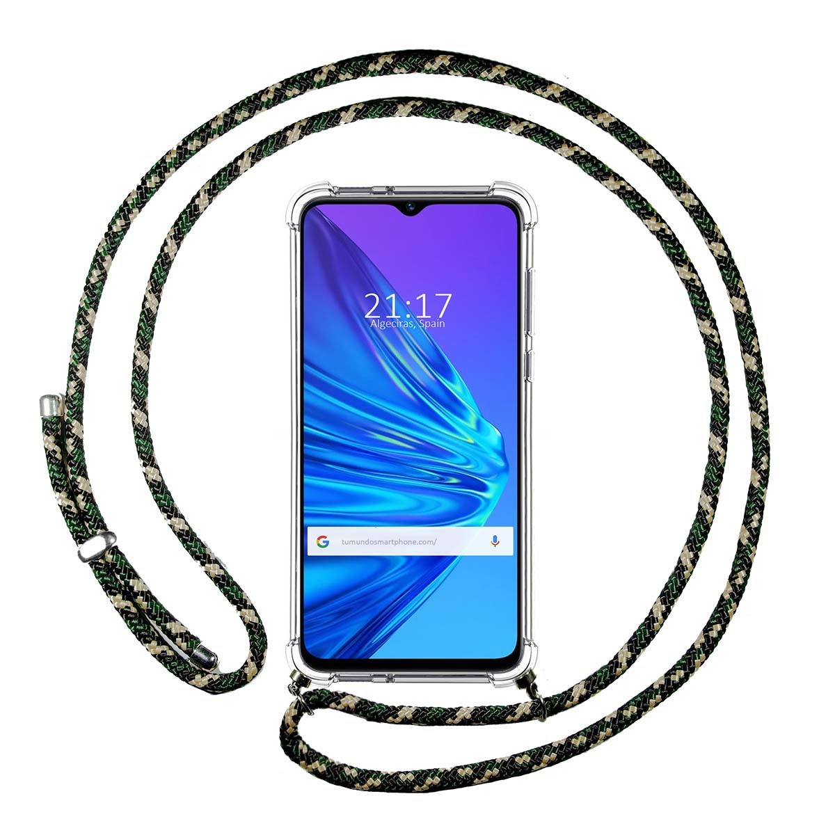 Funda Colgante Transparente para Realme 5 / 5s / 5i / 6i con Cordon Verde / Dorado