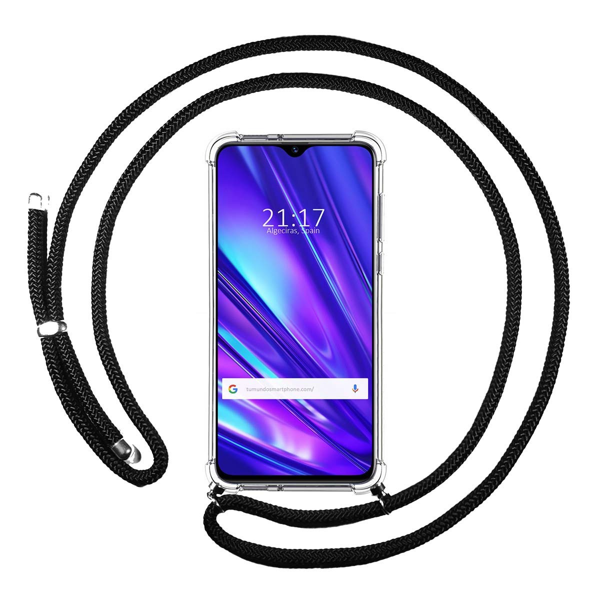Funda Colgante Transparente para Realme 5 Pro con Cordon Negro