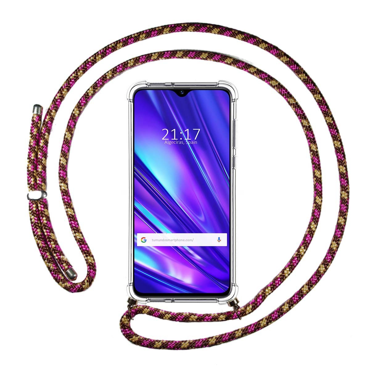 Funda Colgante Transparente para Realme 5 Pro con Cordon Rosa / Dorado