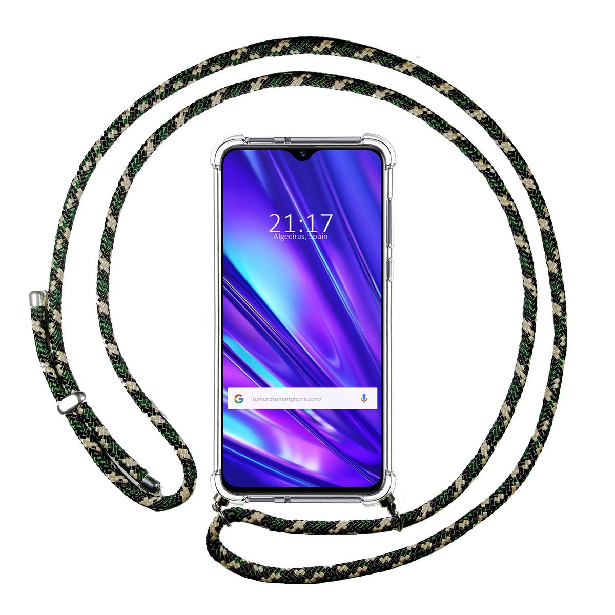 Funda Colgante Transparente para Realme 5 Pro con Cordon Verde / Dorado