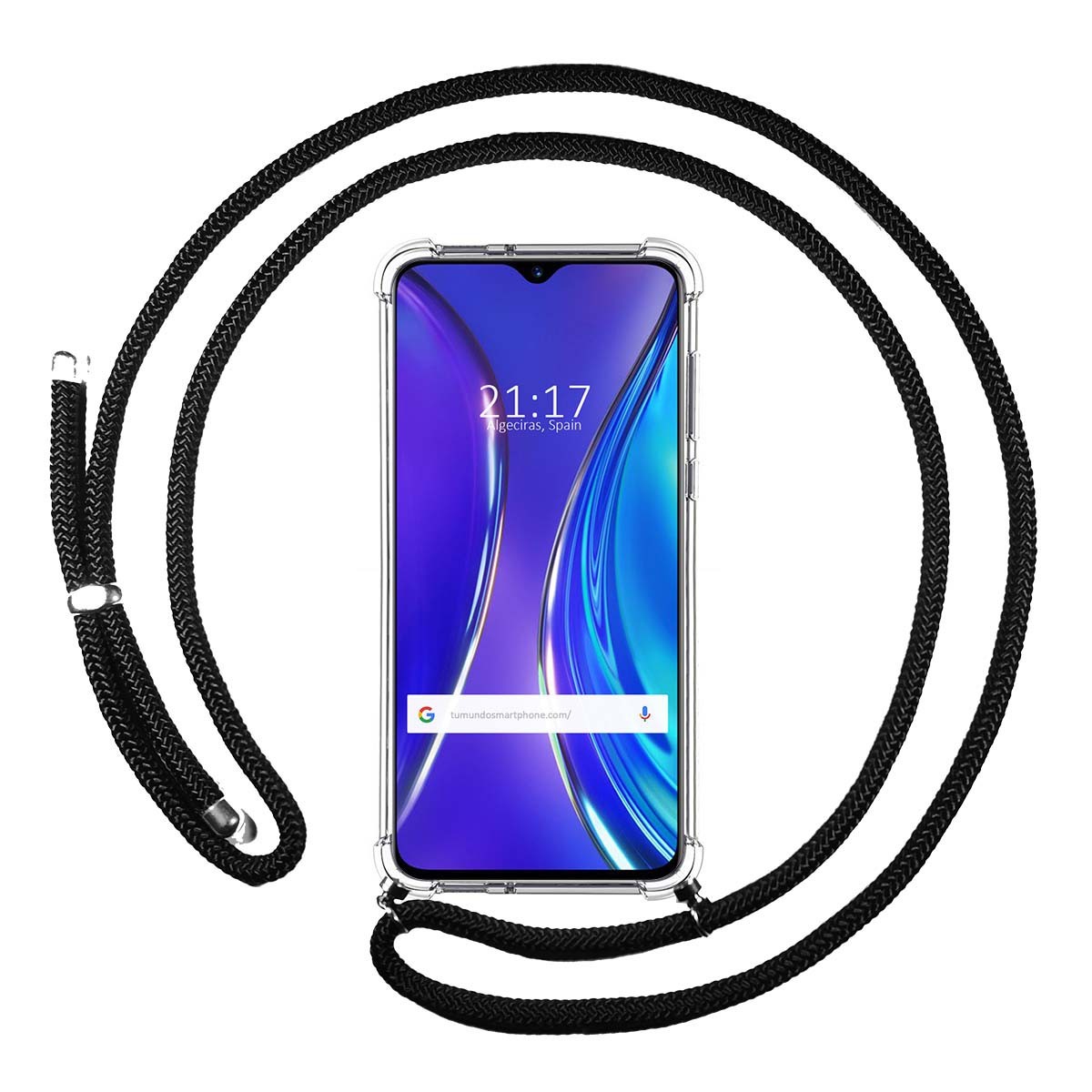 Funda Colgante Transparente para Realme X2 con Cordon Negro