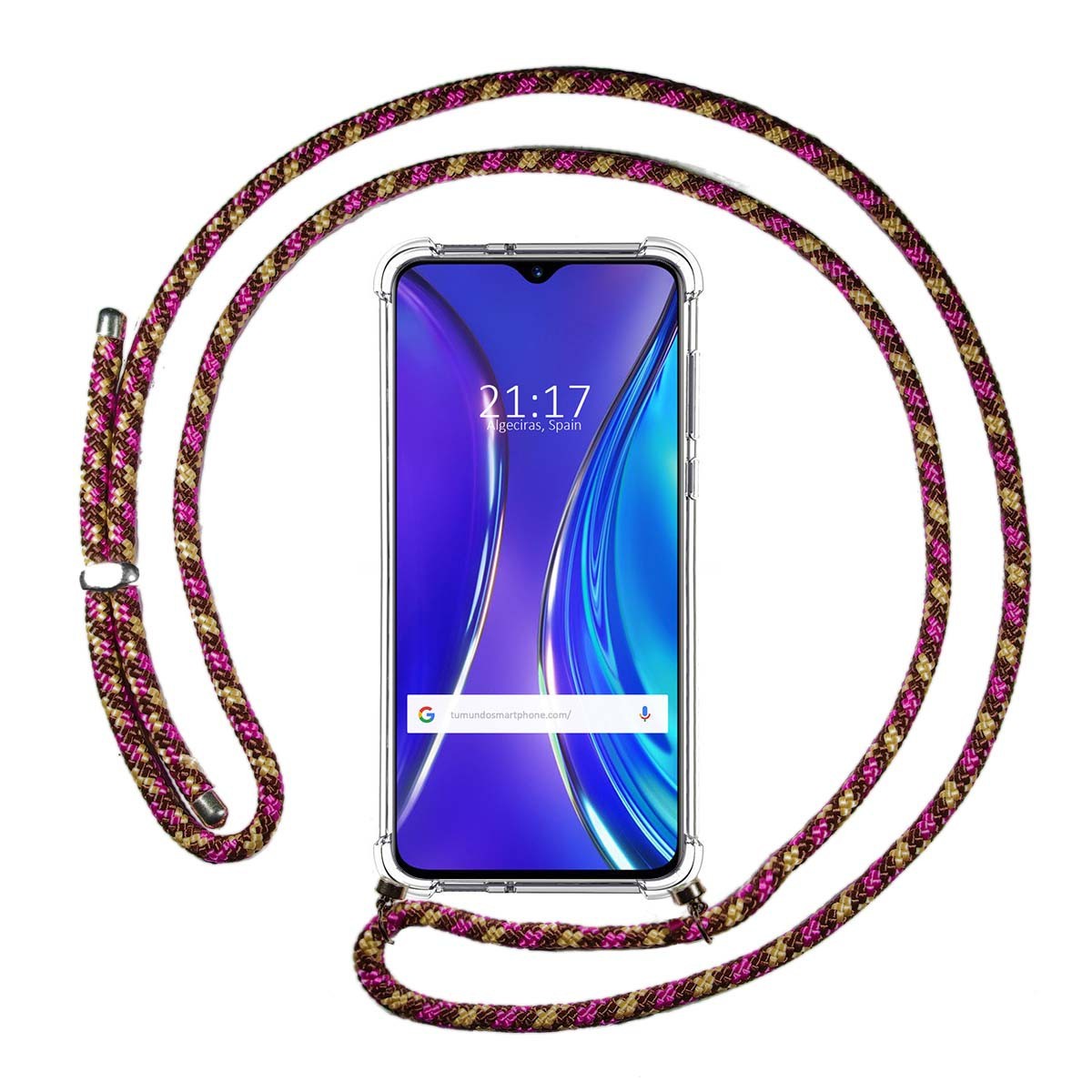 Funda Colgante Transparente para Realme X2 con Cordon Rosa / Dorado