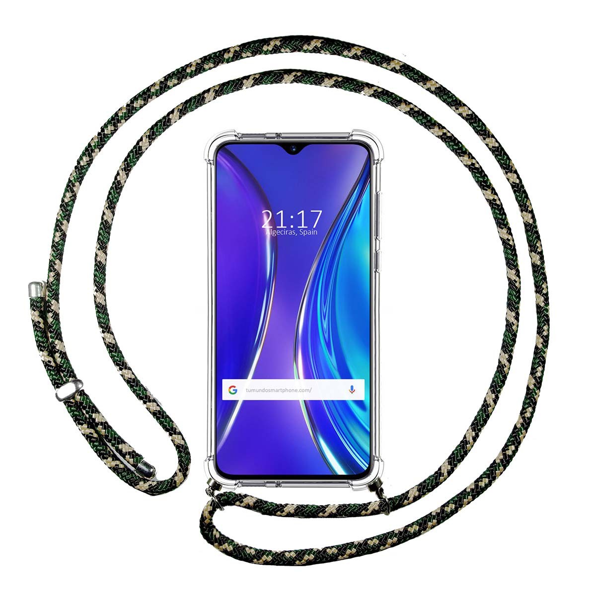 Funda Colgante Transparente para Realme X2 con Cordon Verde / Dorado