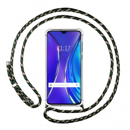 Funda Colgante Transparente para Realme X2 con Cordon Verde / Dorado