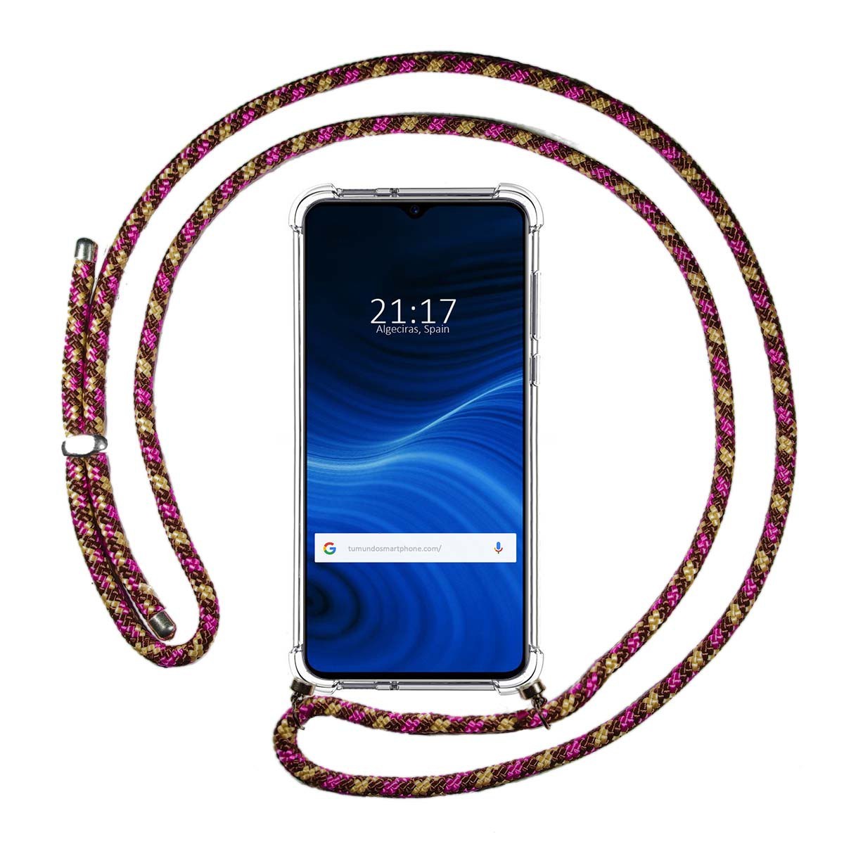 Funda Colgante Transparente para Realme X2 Pro con Cordon Rosa / Dorado