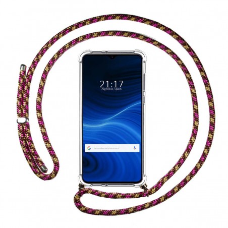 Funda Colgante Transparente para Realme X2 Pro con Cordon Rosa / Dorado