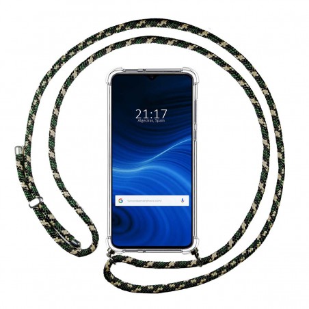 Funda Colgante Transparente para Realme X2 Pro con Cordon Verde / Dorado