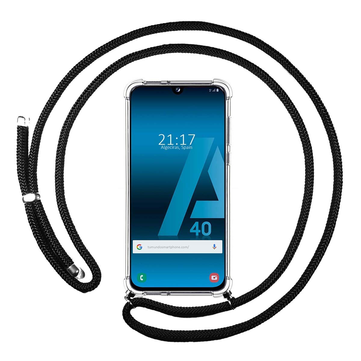 Funda Colgante Transparente para Samsung Galaxy A40 con Cordon Negro