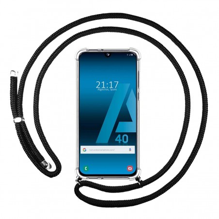 Funda Colgante Transparente para Samsung Galaxy A40 con Cordon Negro