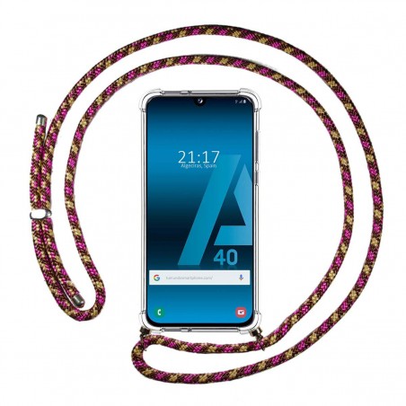 Funda Colgante Transparente para Samsung Galaxy A40 con Cordon Rosa / Dorado