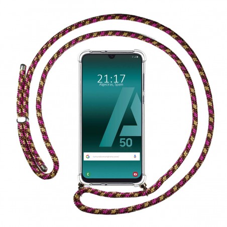 Funda Colgante Transparente para Samsung Galaxy A50 / A50 / A30s con Cordon Rosa / Dorado