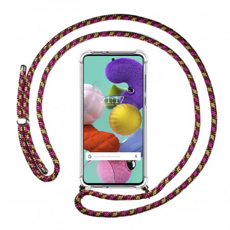 Funda Colgante Transparente para Samsung Galaxy A51 con Cordon Rosa / Dorado