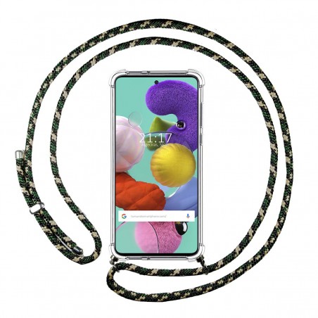 Funda Colgante Transparente para Samsung Galaxy A51 con Cordon Verde / Dorado