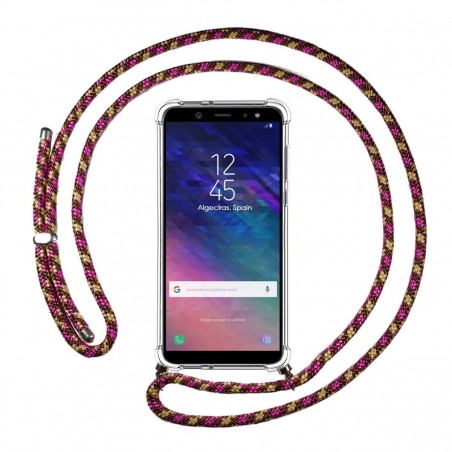 Funda Colgante Transparente para Samsung Galaxy A6 Plus (2018) con Cordon Rosa / Dorado