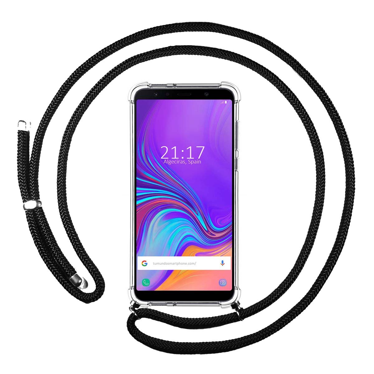 Funda Colgante Transparente para Samsung Galaxy A7 (2018) con Cordon Negro
